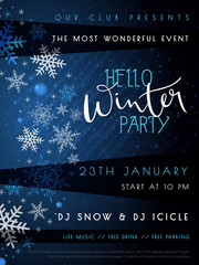 Vector illustration of winter party poster with hand lettering label - winter - with snowflakes - 234261245