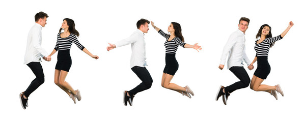 Collage of Young teenager couple jumping