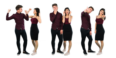 Fototapeta na wymiar Collage of Young teenager couple making surprise gesture