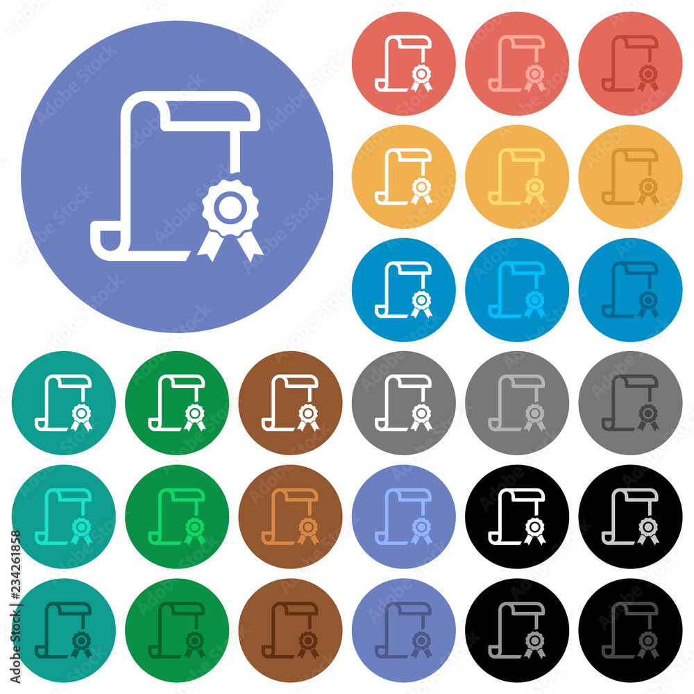 Poster scroll with certificate on right round flat multi colored icons
