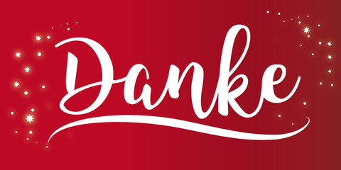 Das Wort DANKE auf rotem Hintergrund mit Sternen