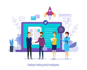 Employer looking search employees. Search staff, selection, study resume, teamwork.