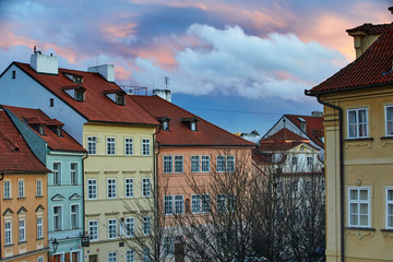Fototapeta na wymiar Houses with traditional red roofs in Prague, Czech Republic. View from above
