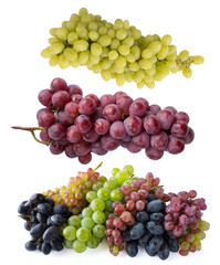 Pink, blue and green grapes isolated on white background. Top view. Bunch of pink, blue and green grapes isolated on white background. Fresh grape isolated on the white background. Bunch grape