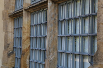 Metal bars on the Windows and doors of the Castle