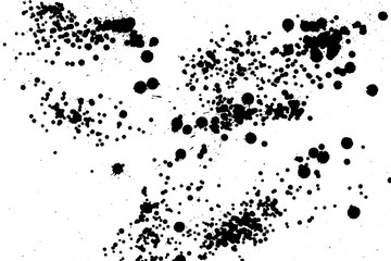 Ink grunge drops texture. Black hand drawn splashes and stains on white background.