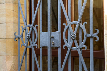 Metal bars on the Windows and doors of the Castle