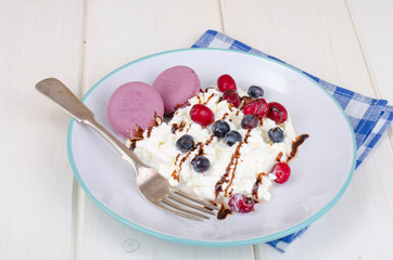 Homemade cottage cheese with berries