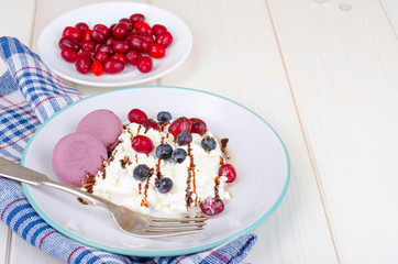 Homemade cottage cheese with berries