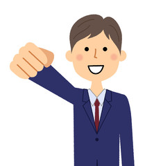 ビジネスマン　拳を上げる