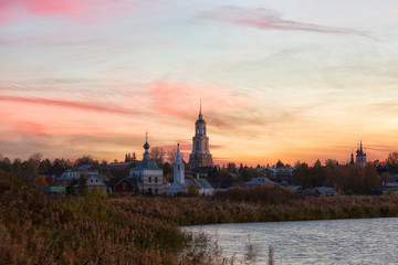 Fototapeta premium Church in Suzdal in sunrise. Gold ring of Russia