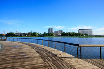 old wooden floor and urban construction