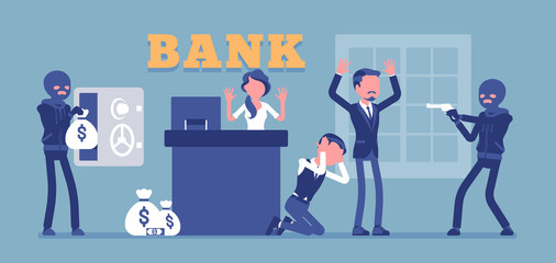 Bank robbery, masked criminals