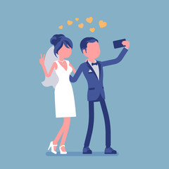 Newlywed taking selfie by phone