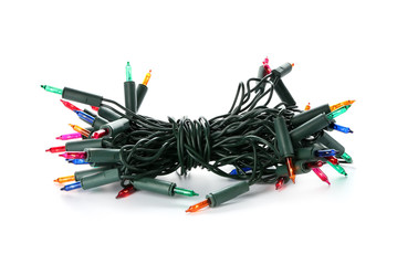 Christmas lights on white background