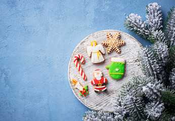 Christmas gingerbread cookies. Festive background