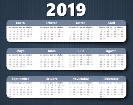 Calendar 2019 year vector design template in Spanish.