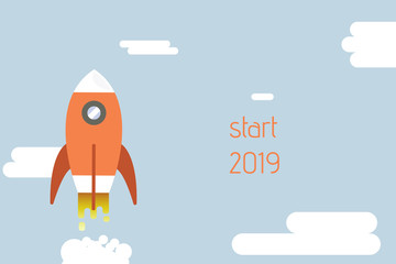 Grußkarte Start 2019 mit durchstartender Rakete