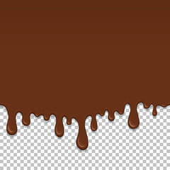Brown dripping slime seamless pattern. Chocolate background with copy space. Realistic sweet cream isolated element. Flowing melted milk chocolate. Popular kids sensory game vector illustration.