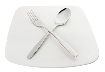 Spoon and fork with plate