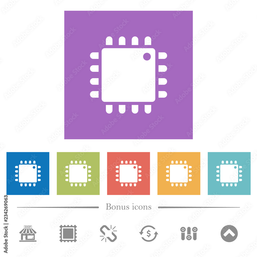Aufkleber computer processor flat white icons in square backgrounds