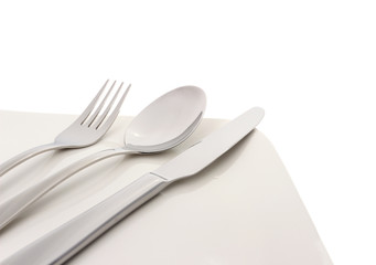 Spoon knife and fork with plate