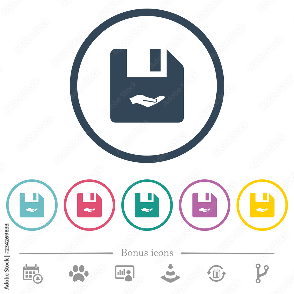 Poster share file flat color icons in round outlines