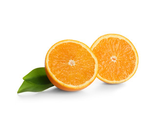 Tasty cut orange on white background