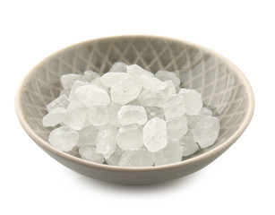 Fototapeta na wymiar Bowl with sugar on white background