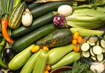 Various fresh vegetables, top view