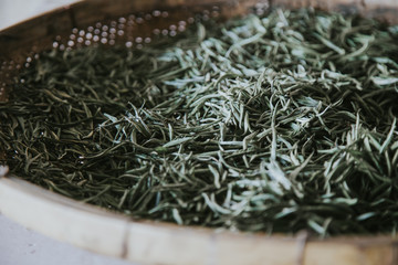 Dried tea leaves after sun exposure. To drink tea.