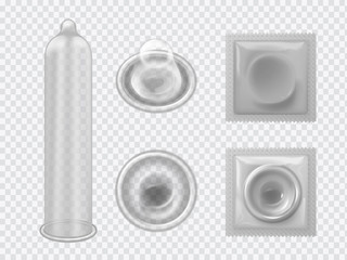 Condom. Latex contraceptive for man penis. Realistic condom package isolated vector illustration. Condom protection latex, contraceptive for sex