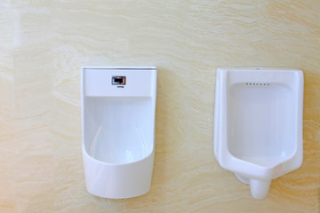 Ceramic urinal on the wall