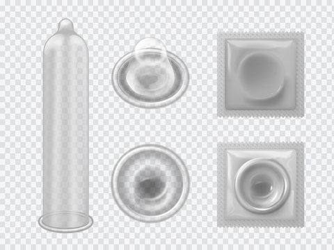 Condom. Latex contraceptive for man penis. Realistic condom package isolated vector illustration. Condom protection latex, contraceptive for sex