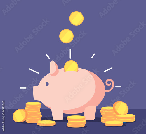Piggy Bank With Golden Coins Save Money Deposit Banking And - 