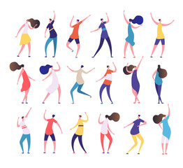 Dancing people. Cartoon stylish men and women dance on party dancing club. Clubbing people vector characters. Illustration of people on party, rhythmic dancing