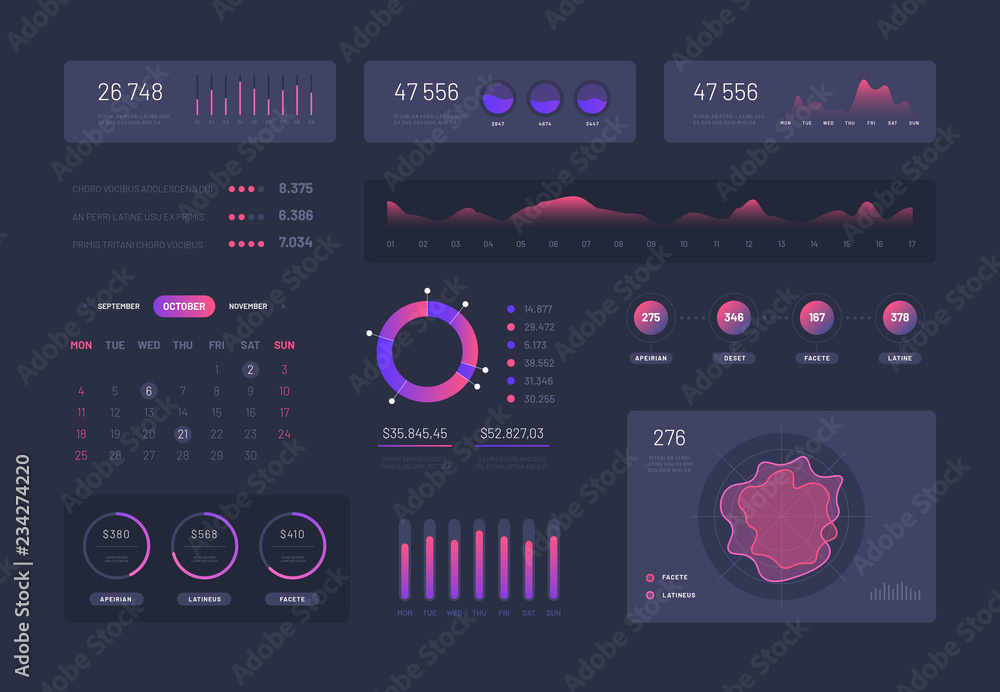 Poster visual data graphics. control admin panel with charts column diagrams. modern infographic ui vector 