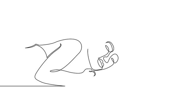 Self drawing animation continuous drawn a single line girl sleeping in bed, alarm clock