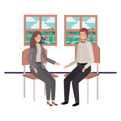 business people sitting with view landscape by window