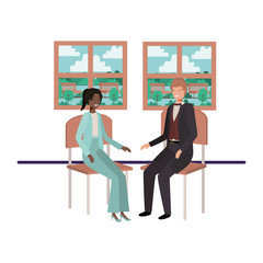 business people sitting with view landscape by window