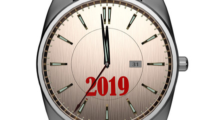 new 2019 year on watch isolated, digital render