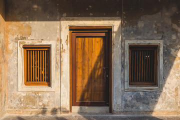 An old ancient antique wooden door and window chinese.