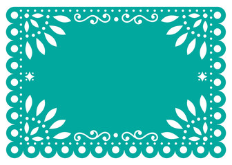 Papel Picado vector template design in turquoise, Mexican paper decoration with flowers and geometric shapes
- 234277832