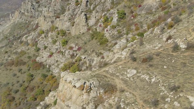 Aerial view of beautiful mountain landscape. Shot. View frome abobe on a valley