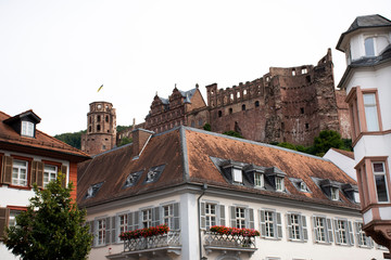 View landscape and cityscape with Heidelberg Castle and traffic road in Heidelberg, Germany