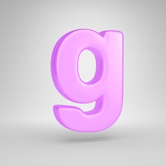 Glossy pink bubble gum letter G lowercase isolated on white background