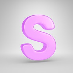 Glossy pink bubble gum letter S uppercase isolated on white background