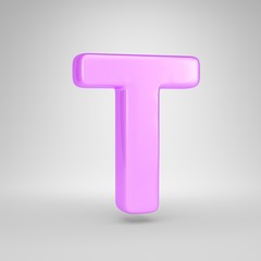 Glossy pink bubble gum letter T uppercase isolated on white background