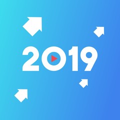 Fototapeta na wymiar New year 2019, growth and development concept, play button,