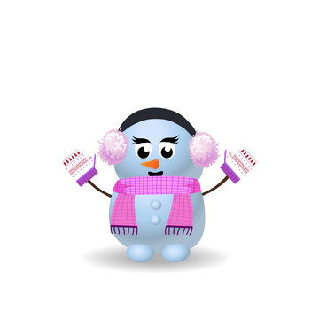 recommend clip art: Cute cartoon snowgirl character isolated on white background.